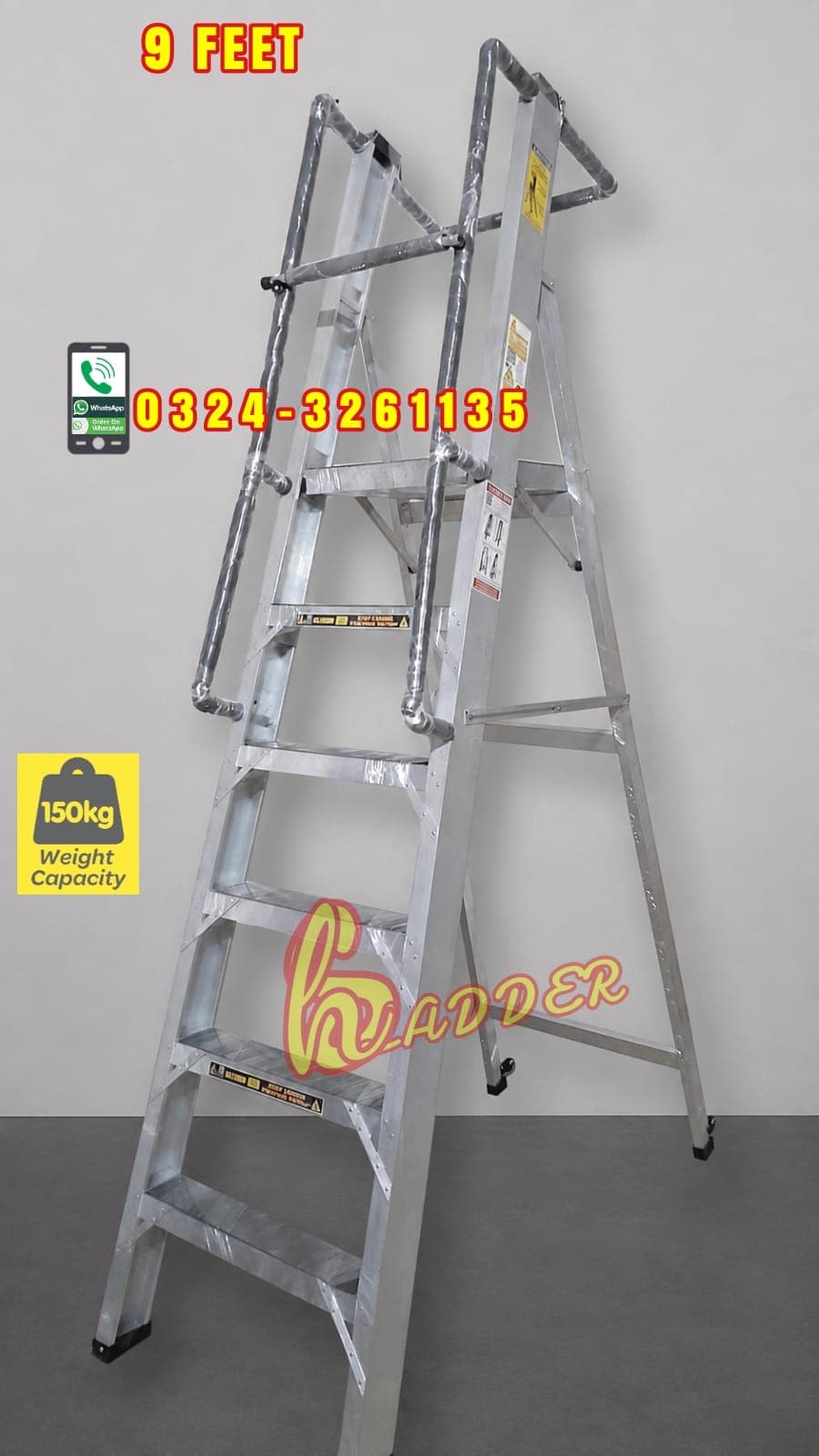 Almunium Plateform Ladder 9 Ft with Safety Railing and Lockable Gate