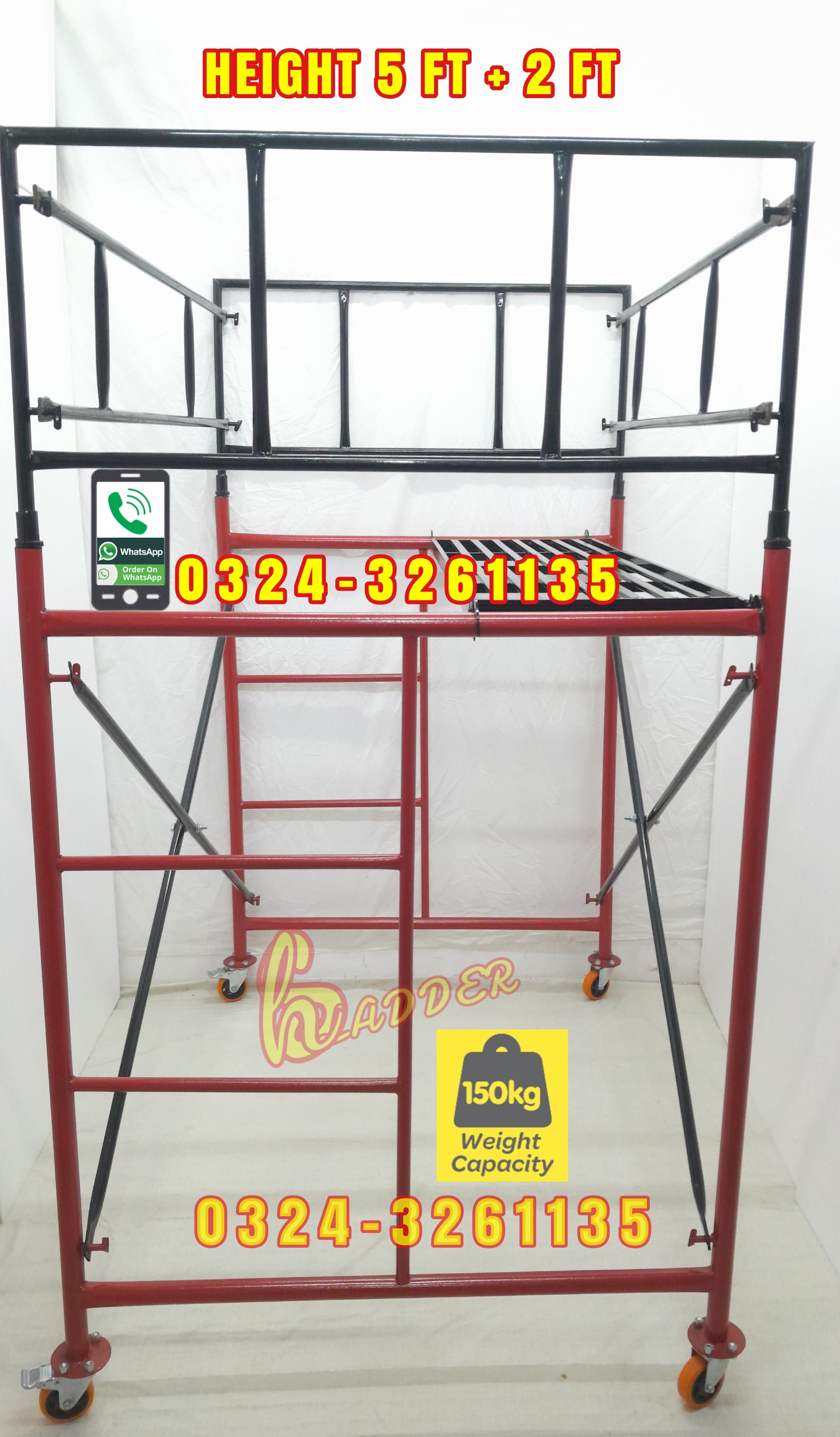 Iron Scaffolding Ladder 5 Feet + 2 Feet Safety Grill Heavy Quality