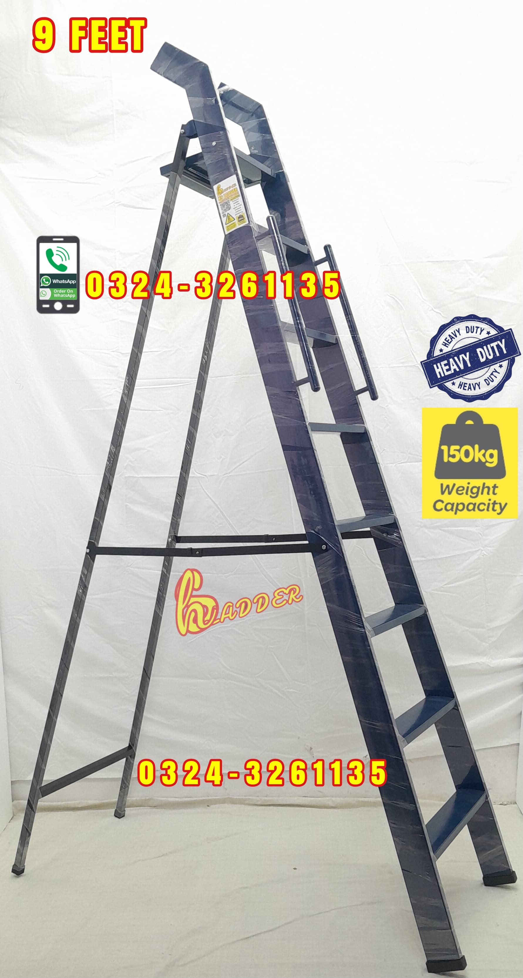 Iron A Type 9 Feet with Handle 4 Inch Step Ladder