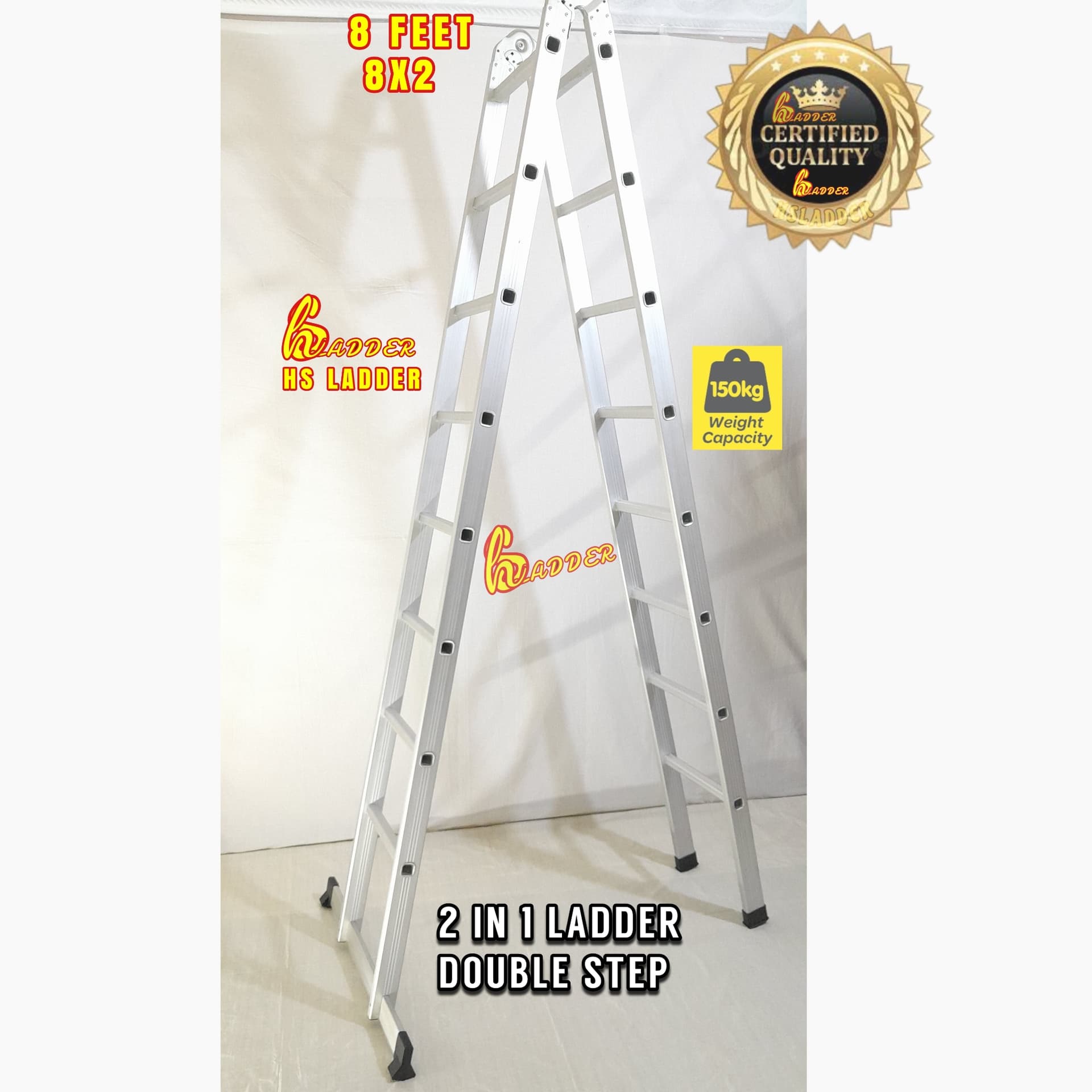 16 Step Almunium Double Step 8 Feet Ladder 2 in 1