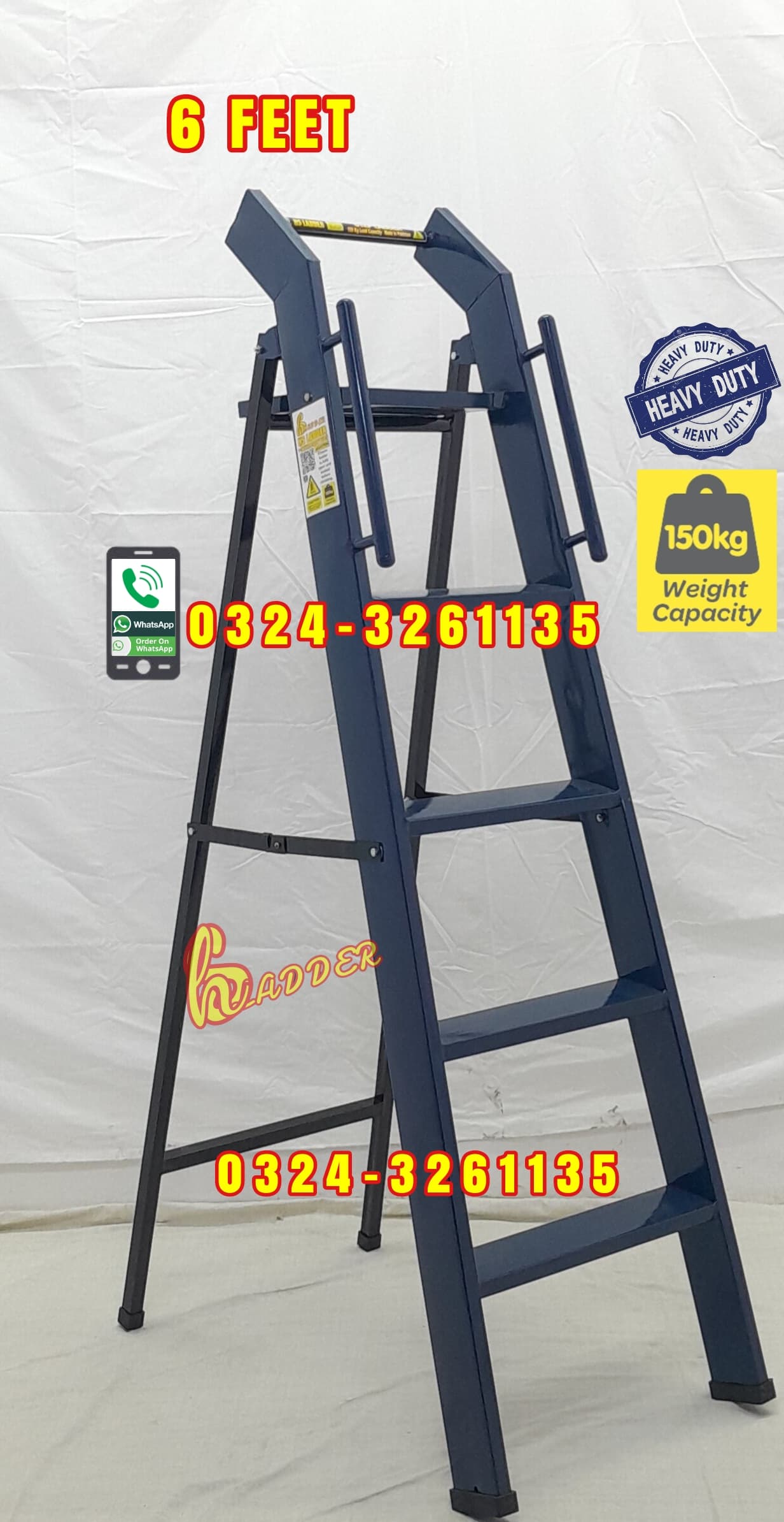 Iron A Type 6 Feet with Handle 4 Inch Step Ladder