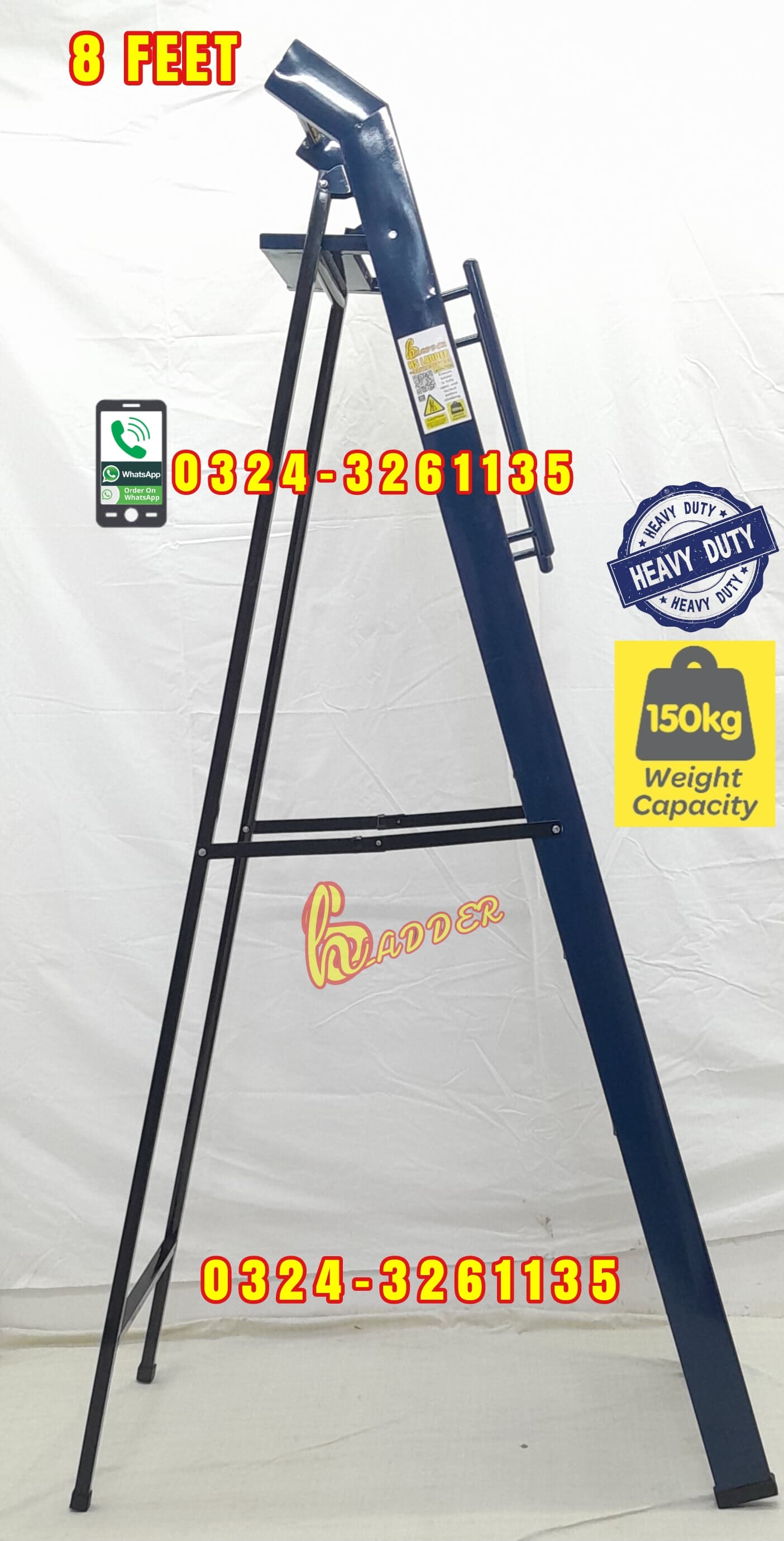 Iron A Type 8 Feet with Handle 4 Inch Step Ladder