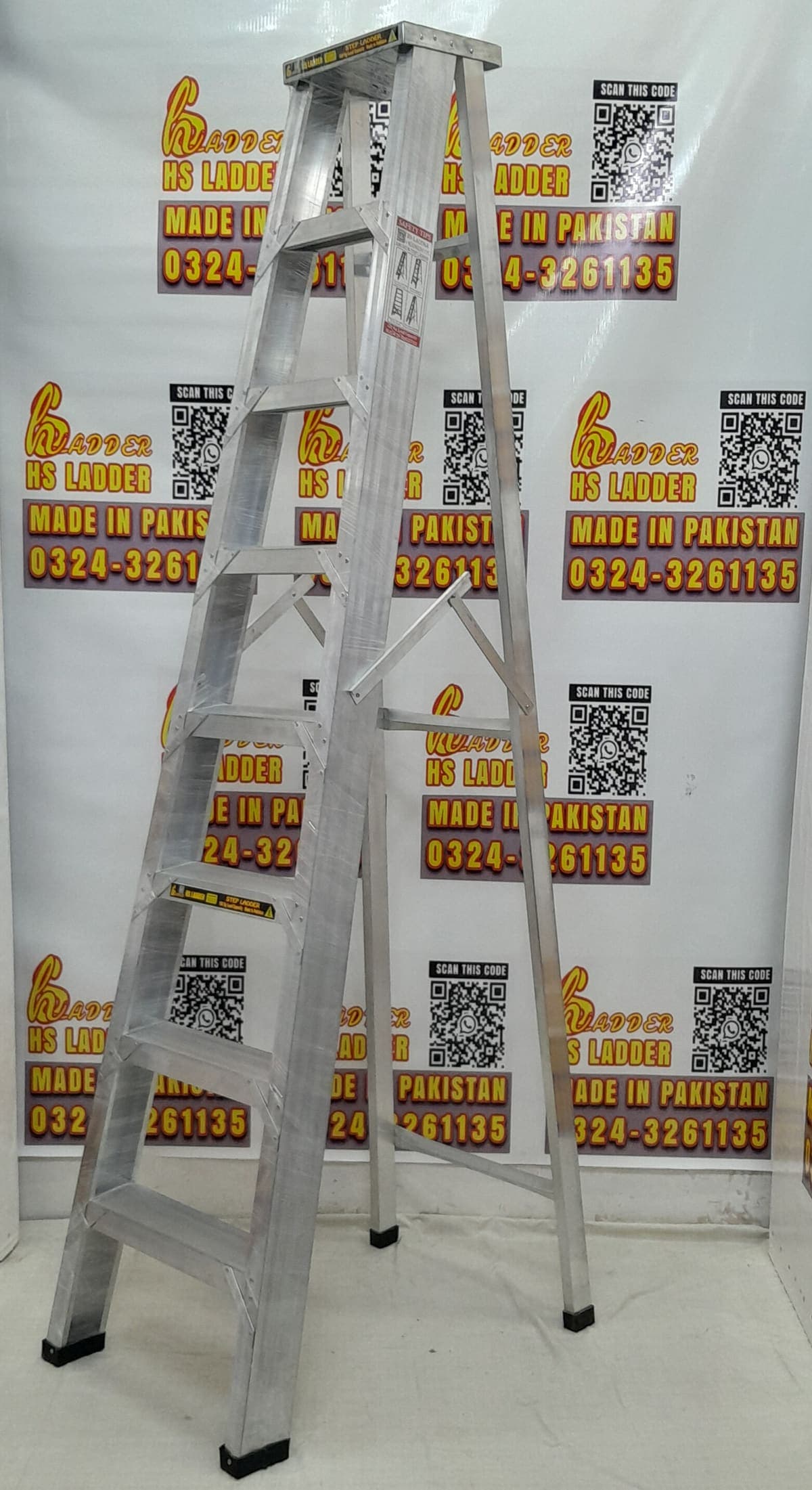 Almunium A Type 8 Feet Step Ladder 4 Inch with Side Support Best Quality