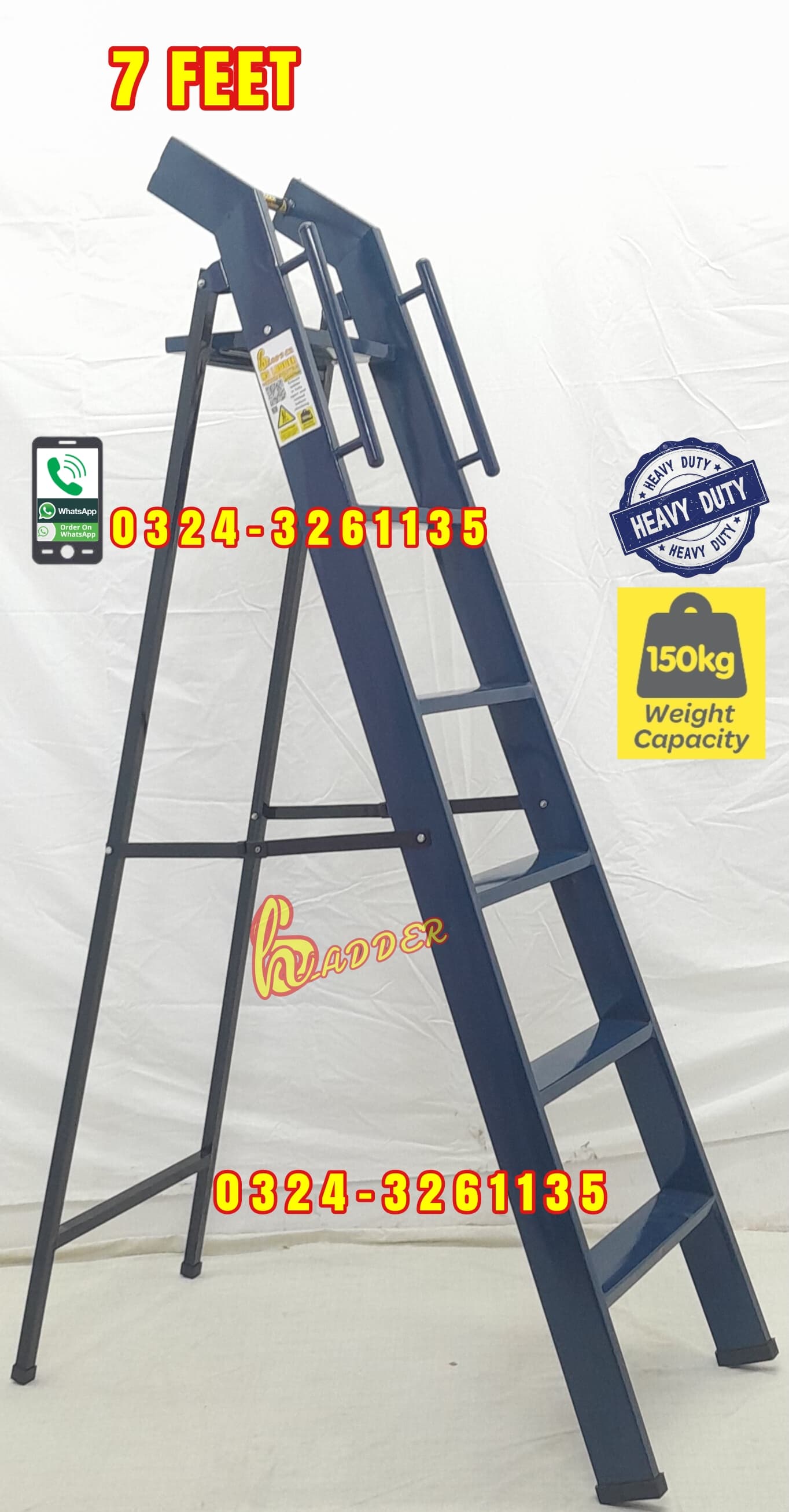 Iron A Type 7 Feet with Handle 4 Inch Step Ladder