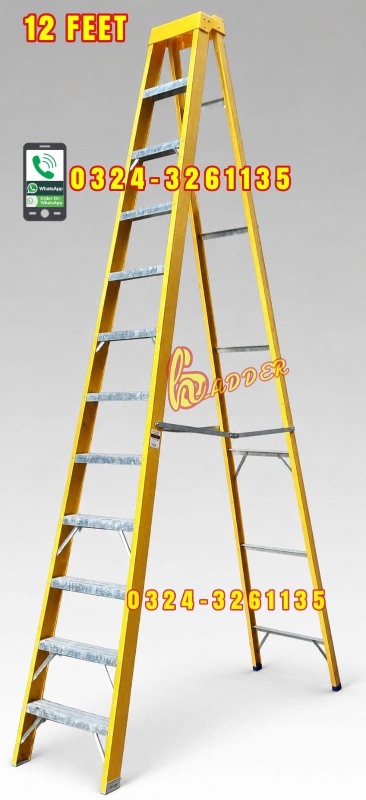 Fiber Glass 12 Feet Step Ladder 3 Inch