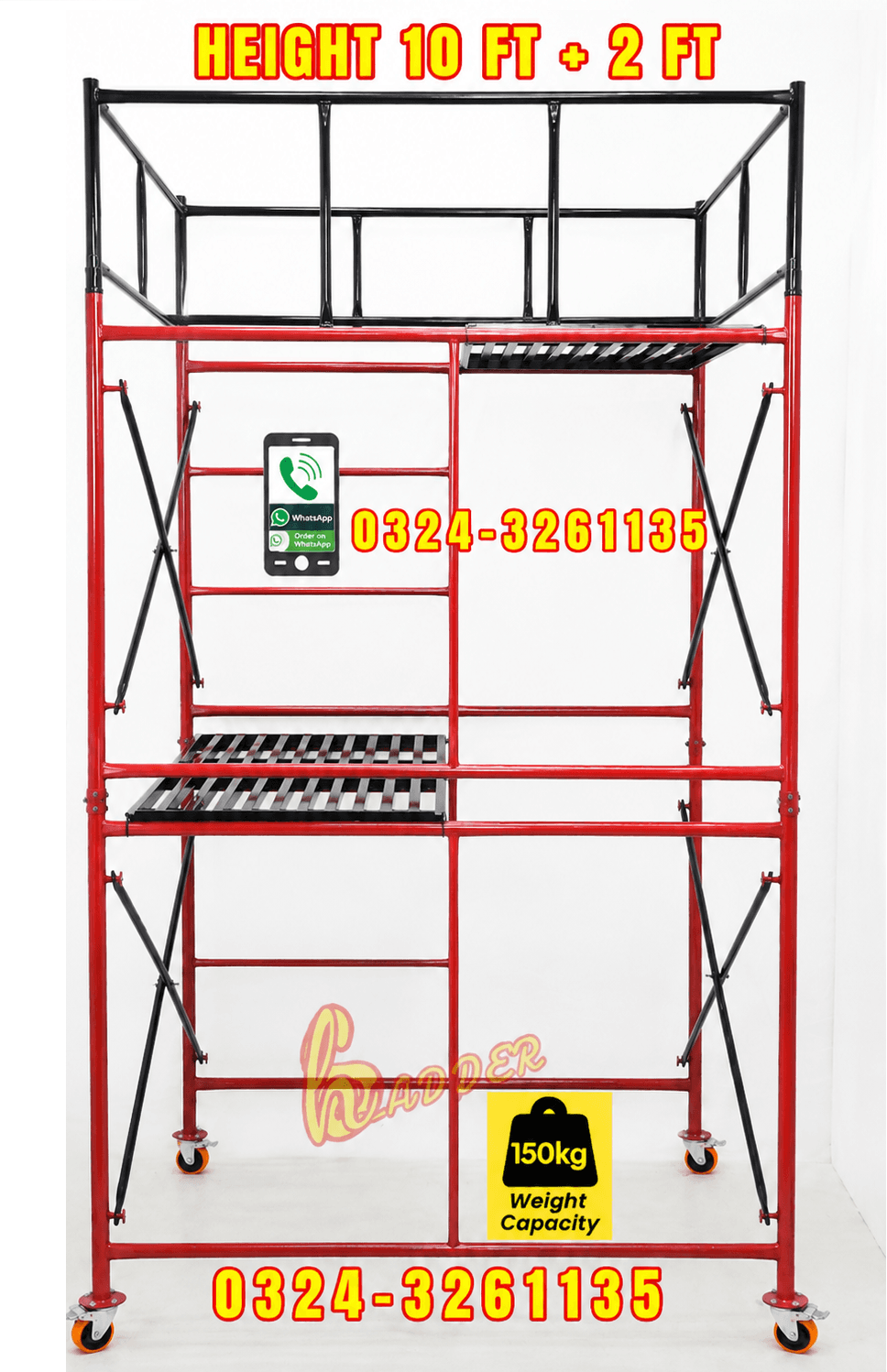 Iron Scaffolding Ladder 10 Feet + 2 Feet Safety Grill Heavy Quality