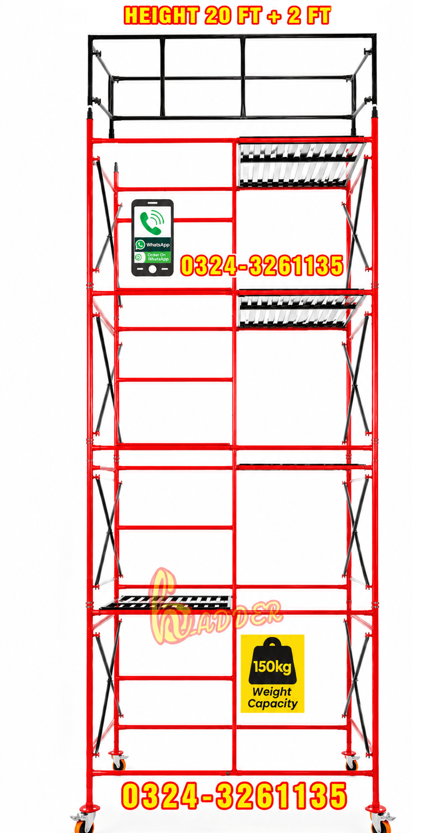 Iron Scaffolding Ladder 20 Feet + 2 Feet Safety Grill Heavy Quality