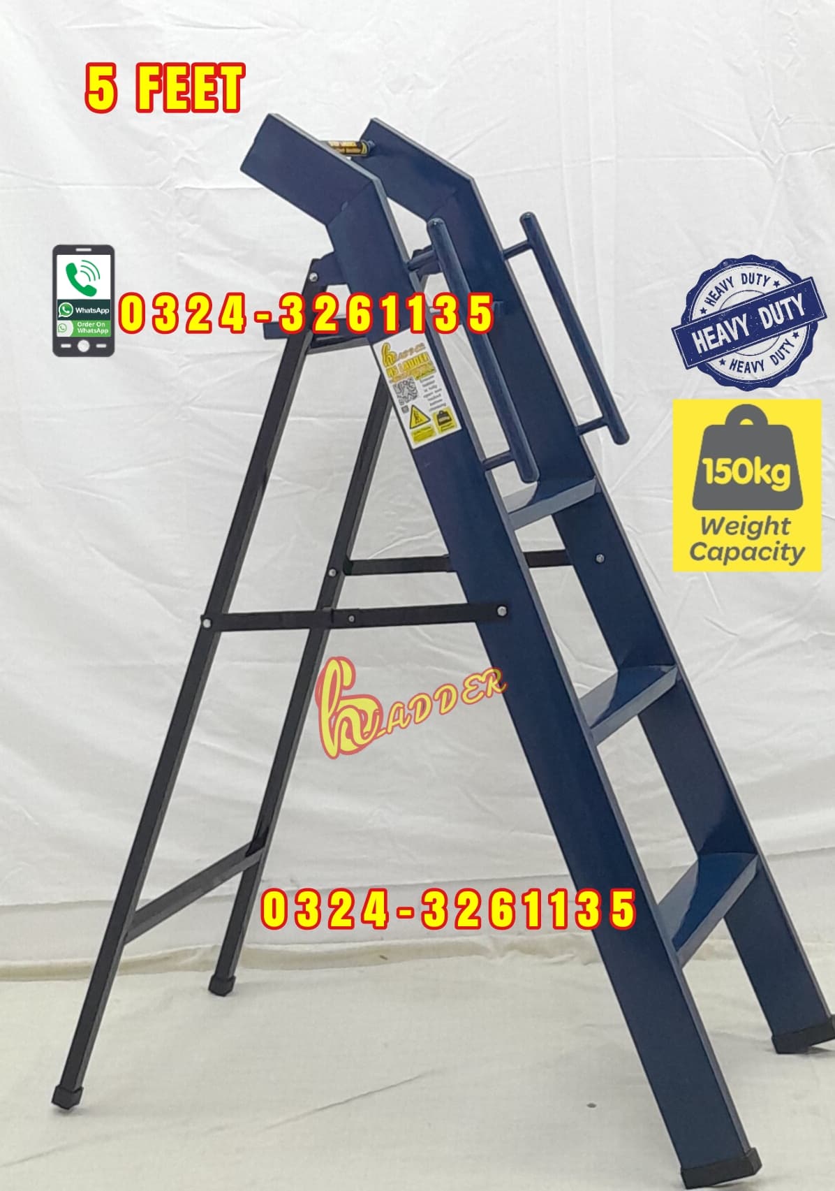 Iron A Type 5 Feet with Handle 4 Inch Step Ladder