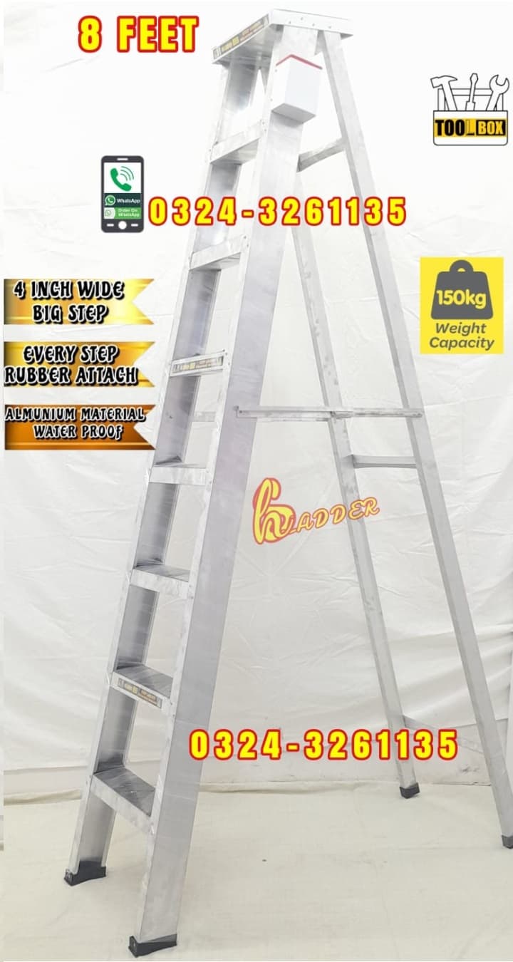 Almunium A Type 8 Feet Step 4 Inch with Tool Box Industrial Ladder